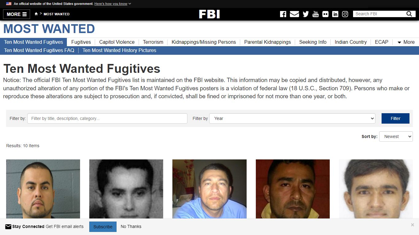 Ten Most Wanted Fugitives — FBI